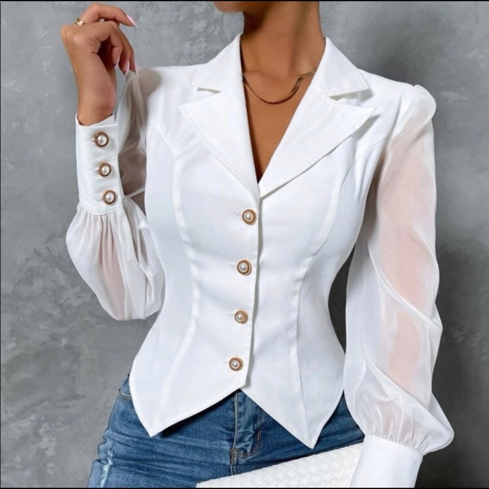 Elegant Solid Contrast Mesh Asymmetrical Hem Blazer